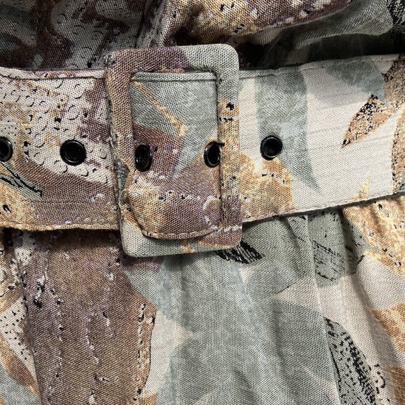 Vintage 80s Geometric Leaf Print Safari Dress - Picture 4 of 8